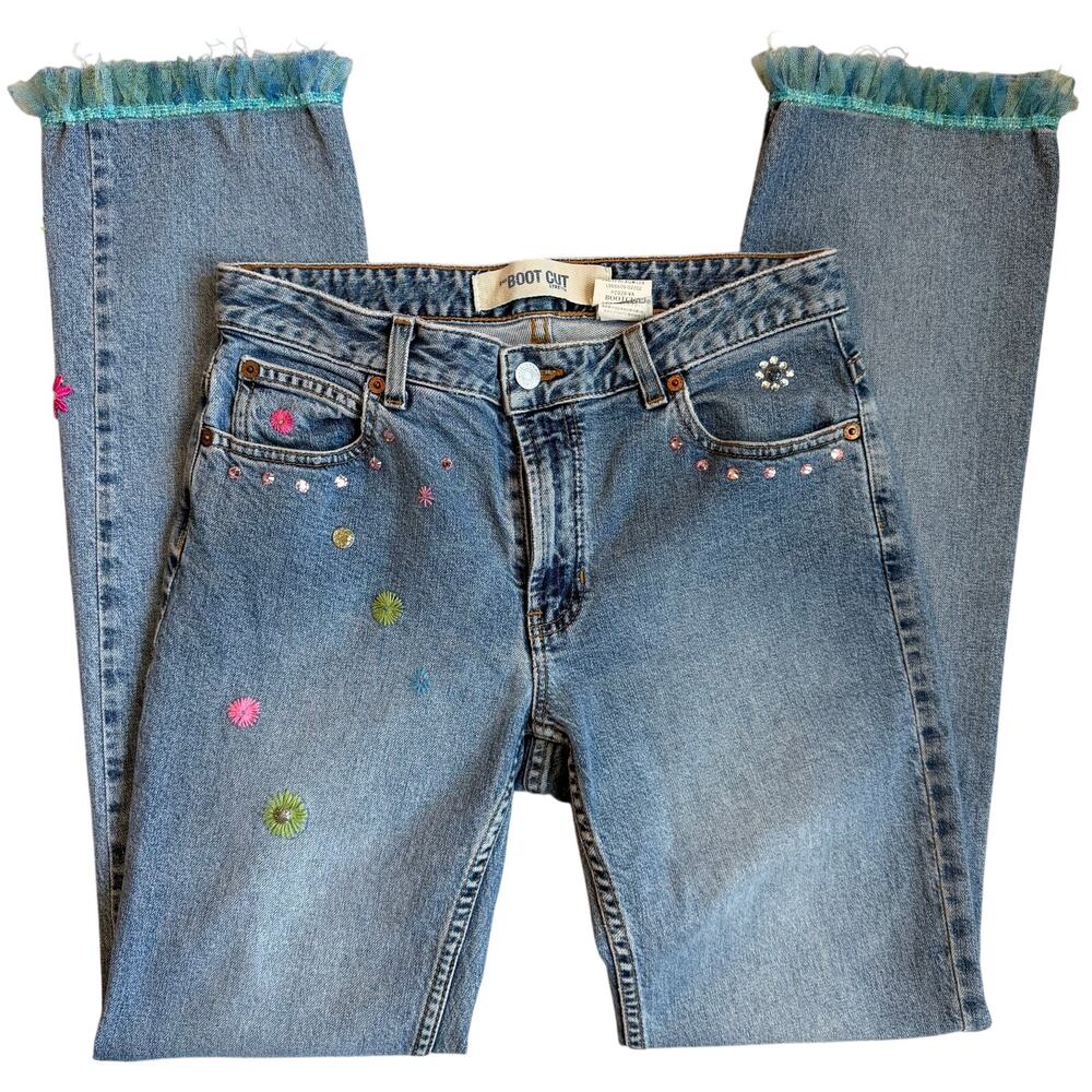 Gap, Light Blue, Patchwork, Fringed Hem, Boot Cut… - image 1